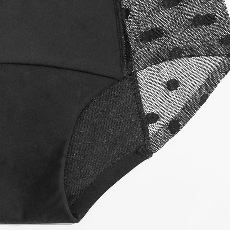 Culotte Menstruelle côtés transparents à pois - coloris Noir