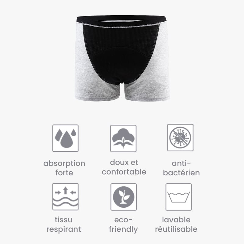 Boxer menstruel pour règles Flux abondant Gris clair
