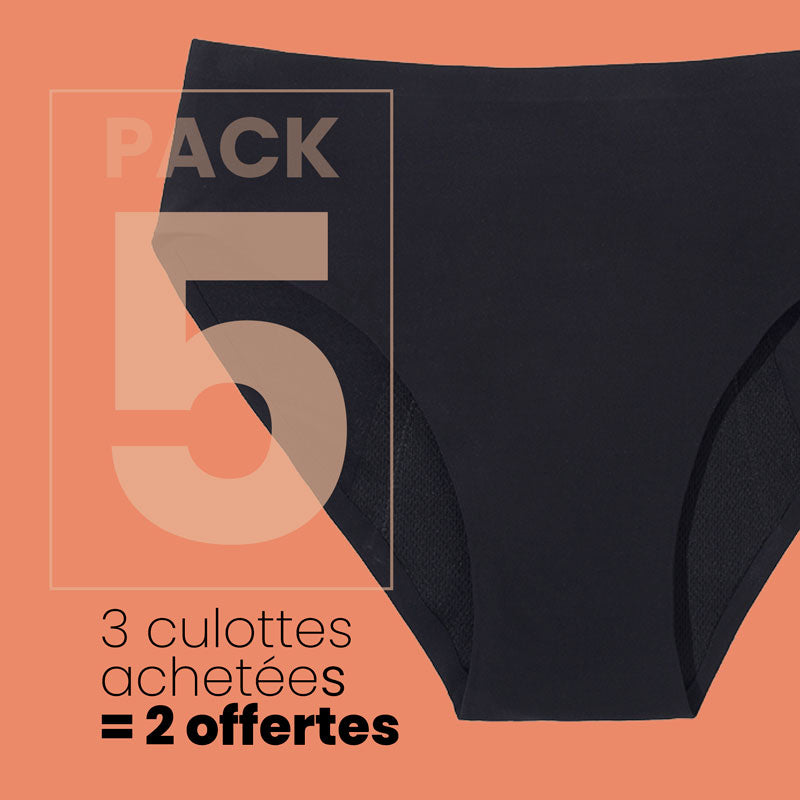 Culotte menstruelle discrète sans couture coloris Noir