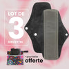 Lot de Serviettes Hygiéniques noires Lavables et Réutilisables en fibre de Bambou Naturel