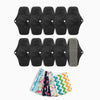 Lot de Serviettes Hygiéniques noires Lavables et Réutilisables en fibre de Bambou Naturel