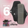 Lot de Serviettes Hygiéniques noires Lavables et Réutilisables en fibre de Bambou Naturel